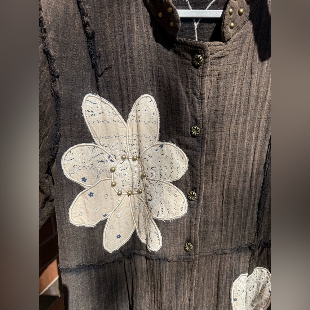 POL MoonShadow Oversized Brown Floral Patchwork Duster Jacket Studded Size Small - Picture 6 of 13